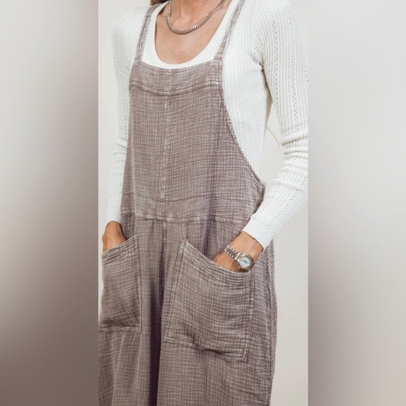 New! Easel Mushroom Washed Cotton Jumpsuit Overalls - Picture 4 of 7